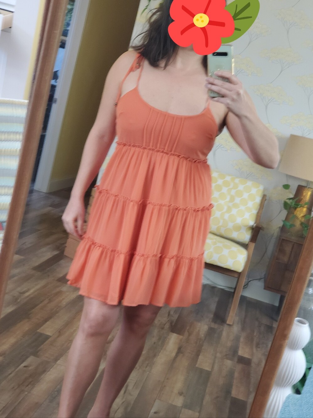 NWOT Forever 21 Coral/Orange Strappy Tiered Pleated Ruffle Boho Airy Dress